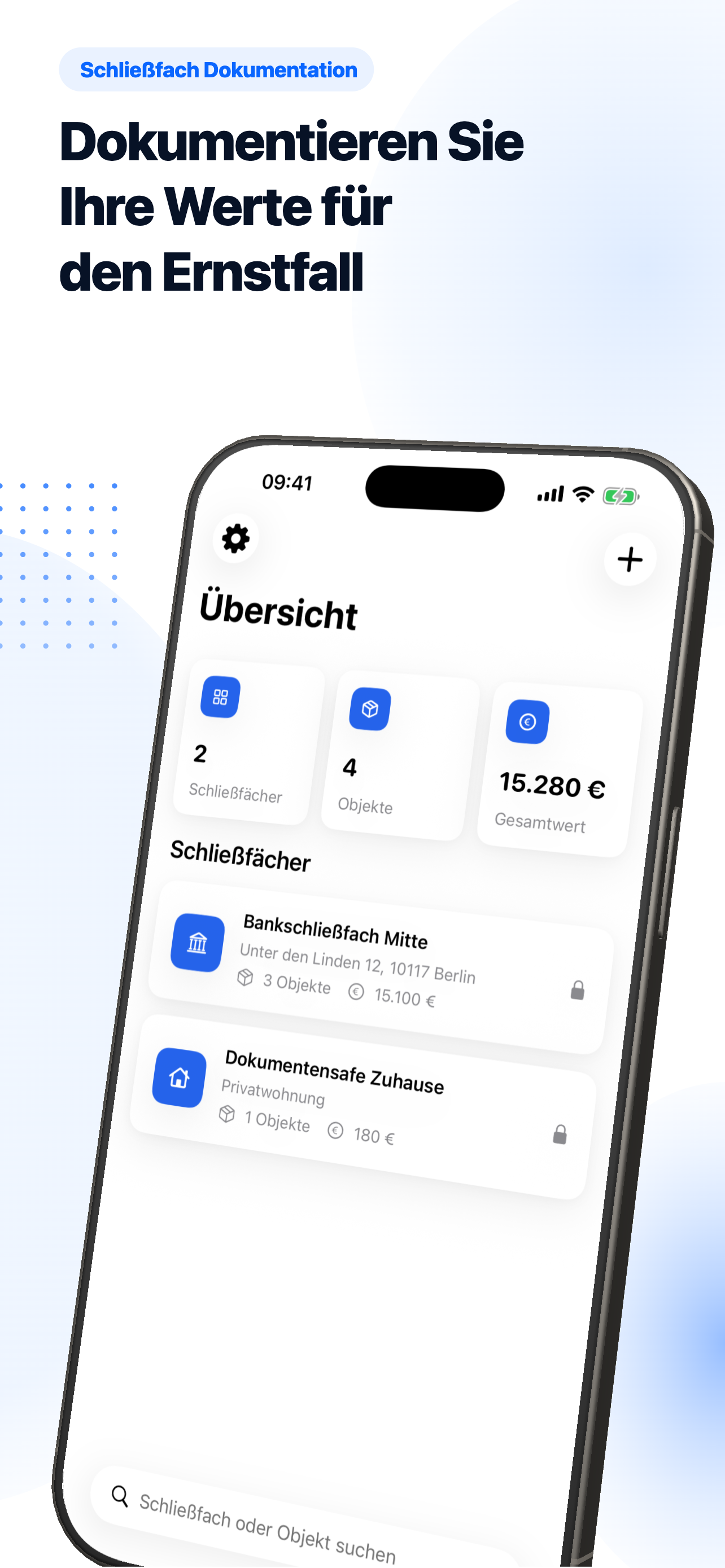 Übersicht der Schließfächer in der App