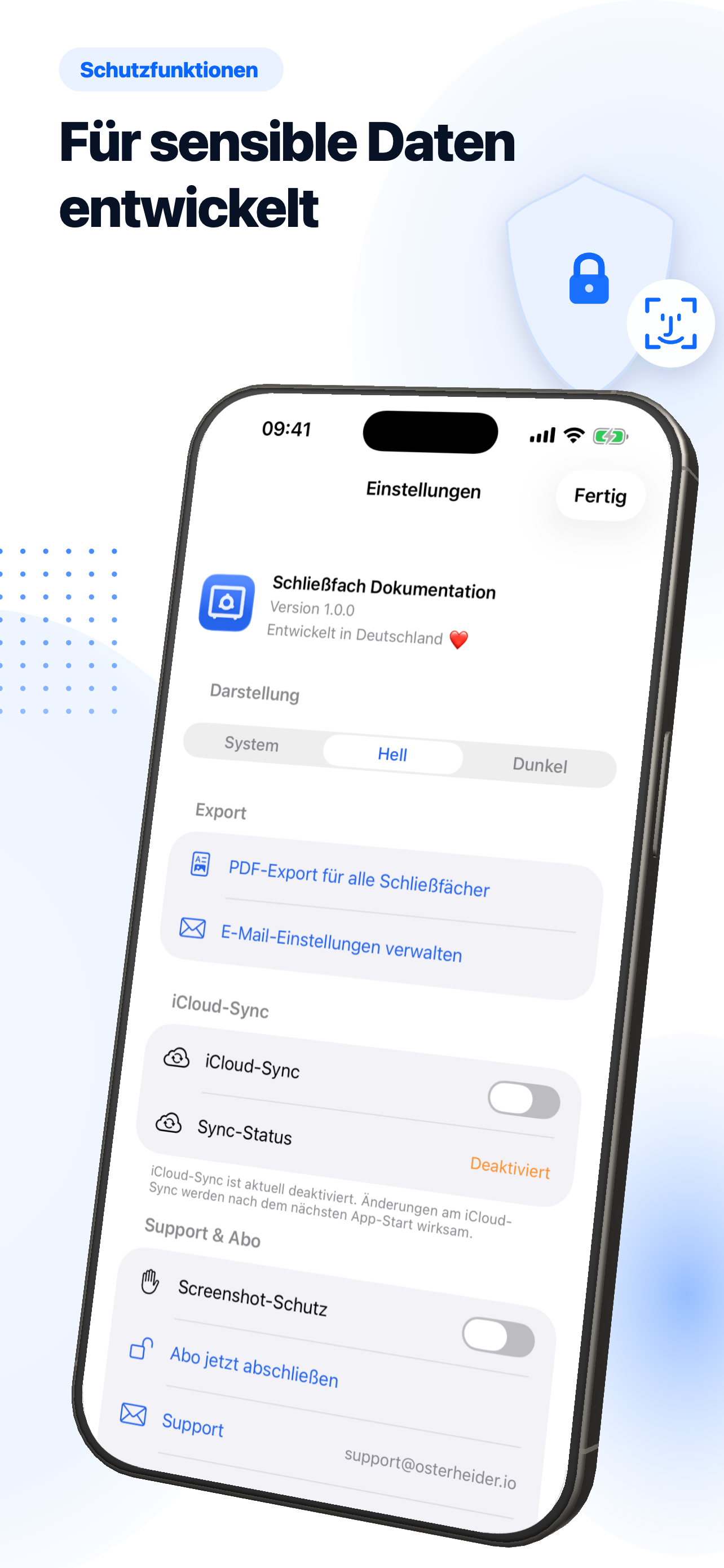 Face ID, Auto-Lock, Screenshot-Schutz