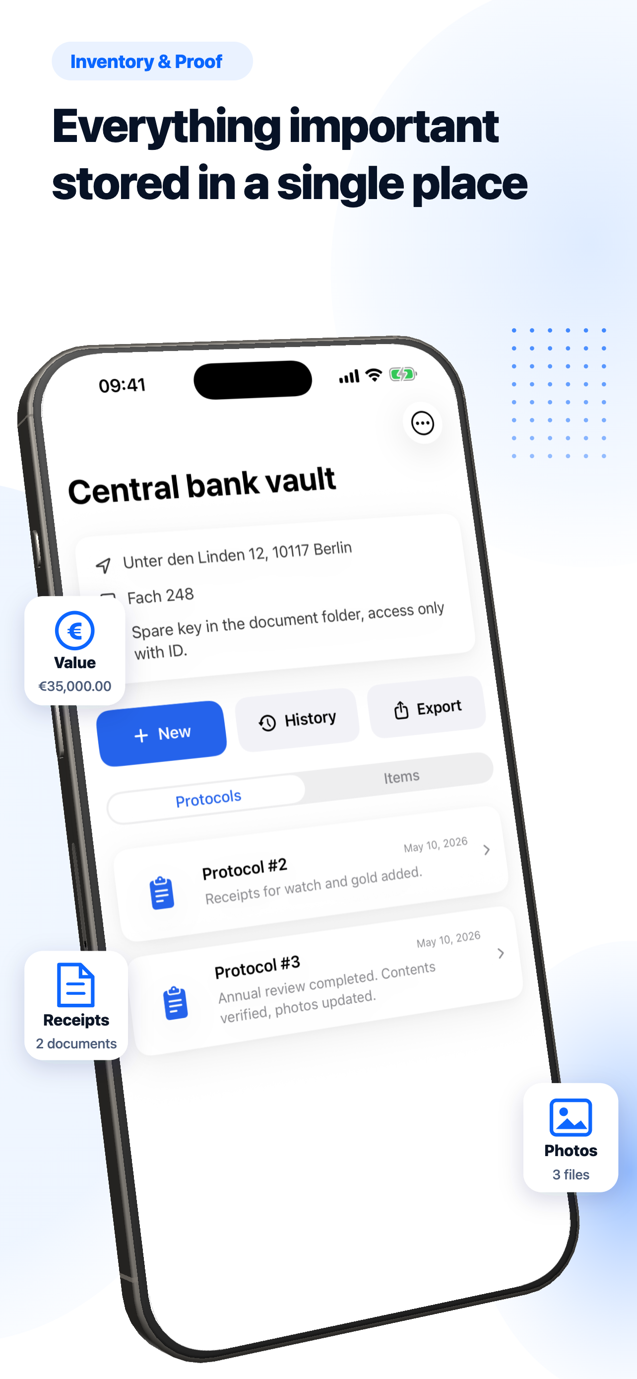 Inventory with photos and receipts